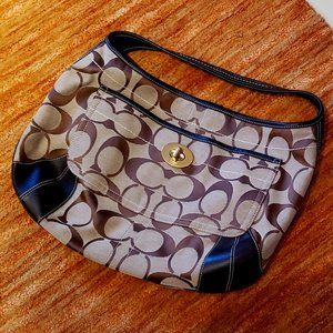 Signature COACH Large Brown Canvas Turnlock Hobo Shoulder Bag (A0785-10765)